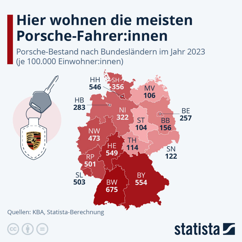Infografik: Hier wohnen die meisten Porsche-Fahrer:innen | Statista