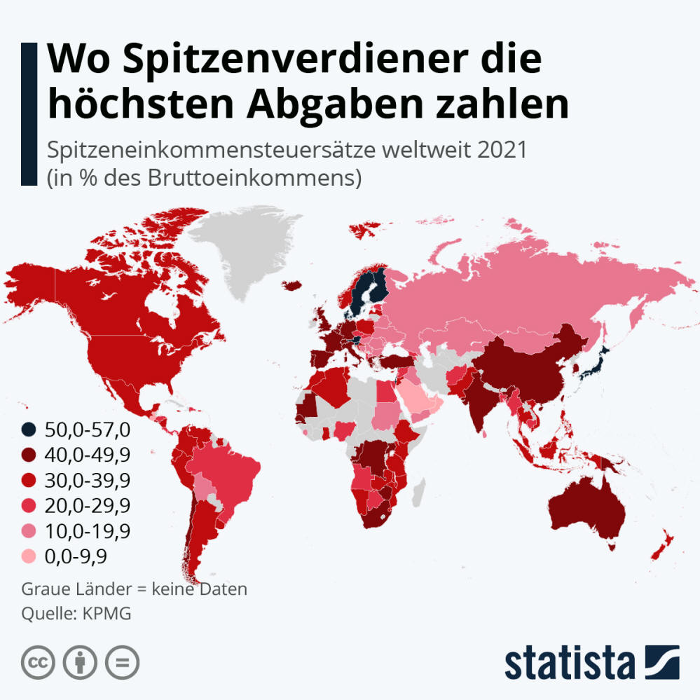 Infografik: Wo Spitzenverdiener die höchsten Abgaben zahlen | Statista