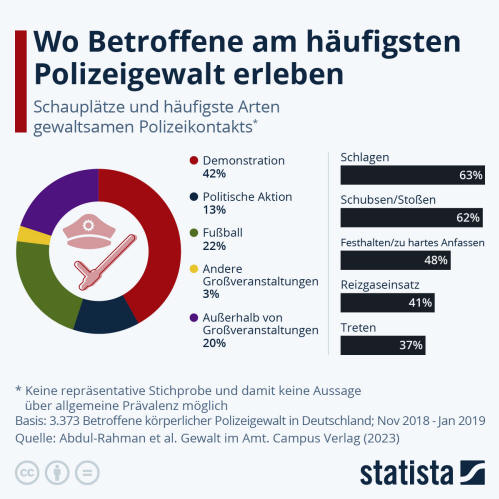 Infografik: Wo Betroffene am häufigsten Polizeigewalt erleben | Statista