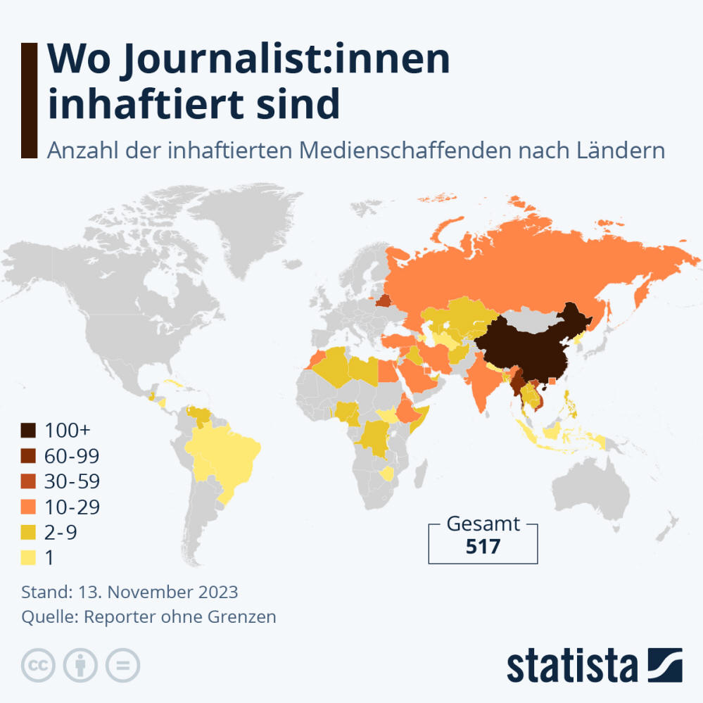 Infografik: Wo Journalist:innen inhaftiert sind | Statista