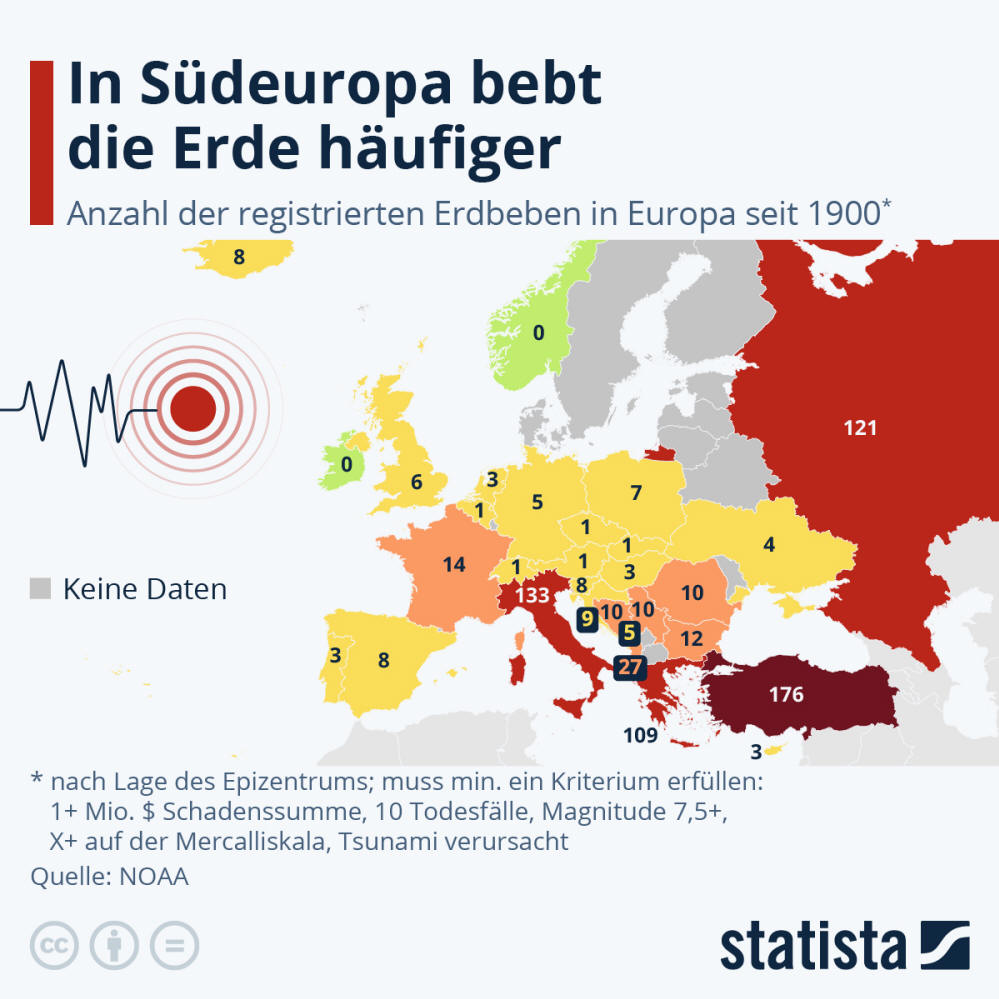 Infografik: In Südeuropa bebt die Erde häufiger | Statista