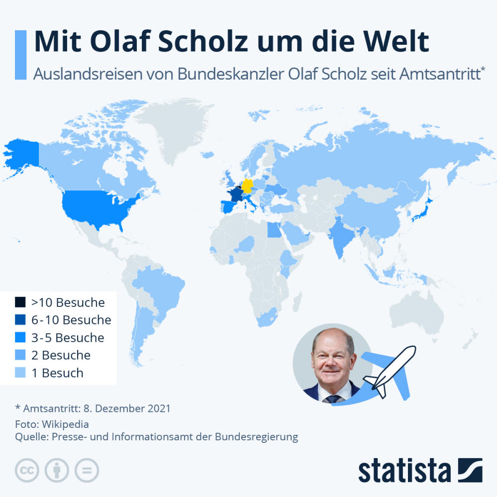 Infografik: Mit Olaf Scholz um die Welt | Statista