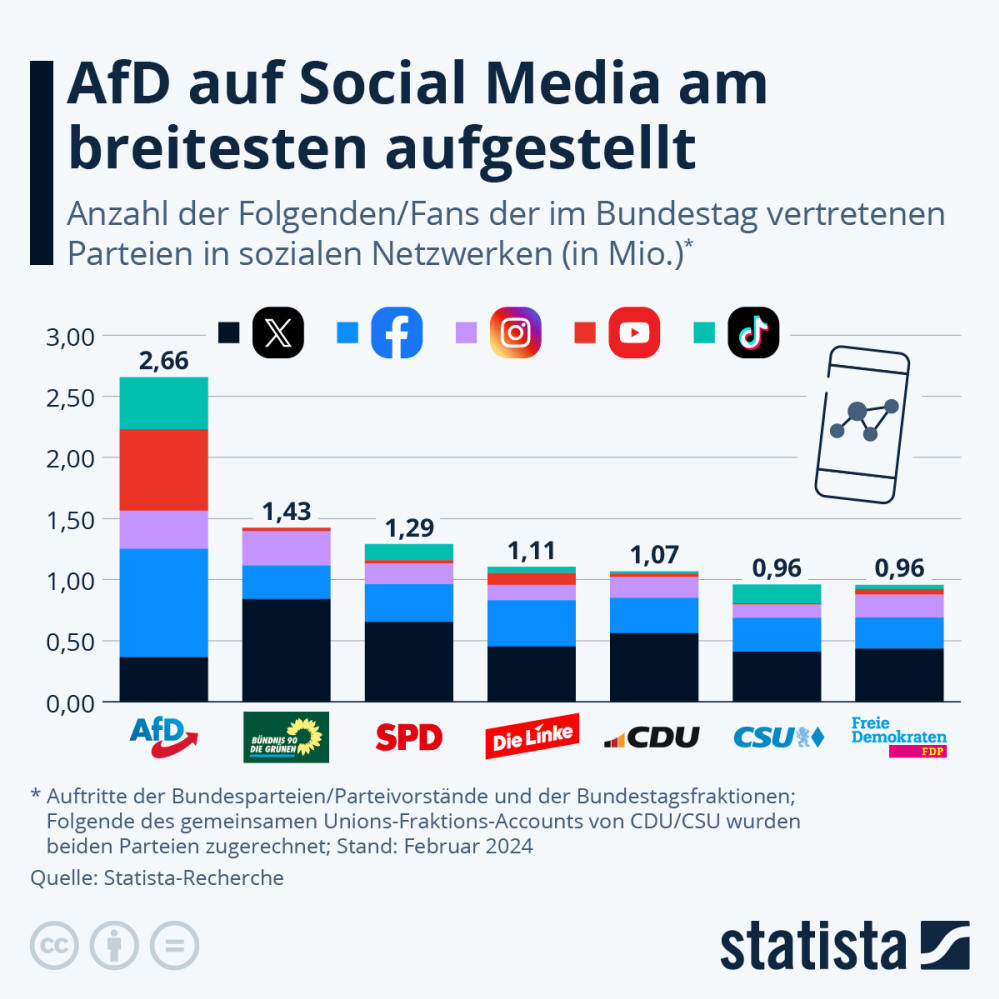 Infografik: AfD auf Social Media am breitesten aufgestellt | Statista