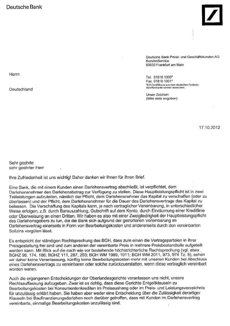 Bz Duisburg Loka Lkreditbearbeitungsgebühren Olg Musterbrief