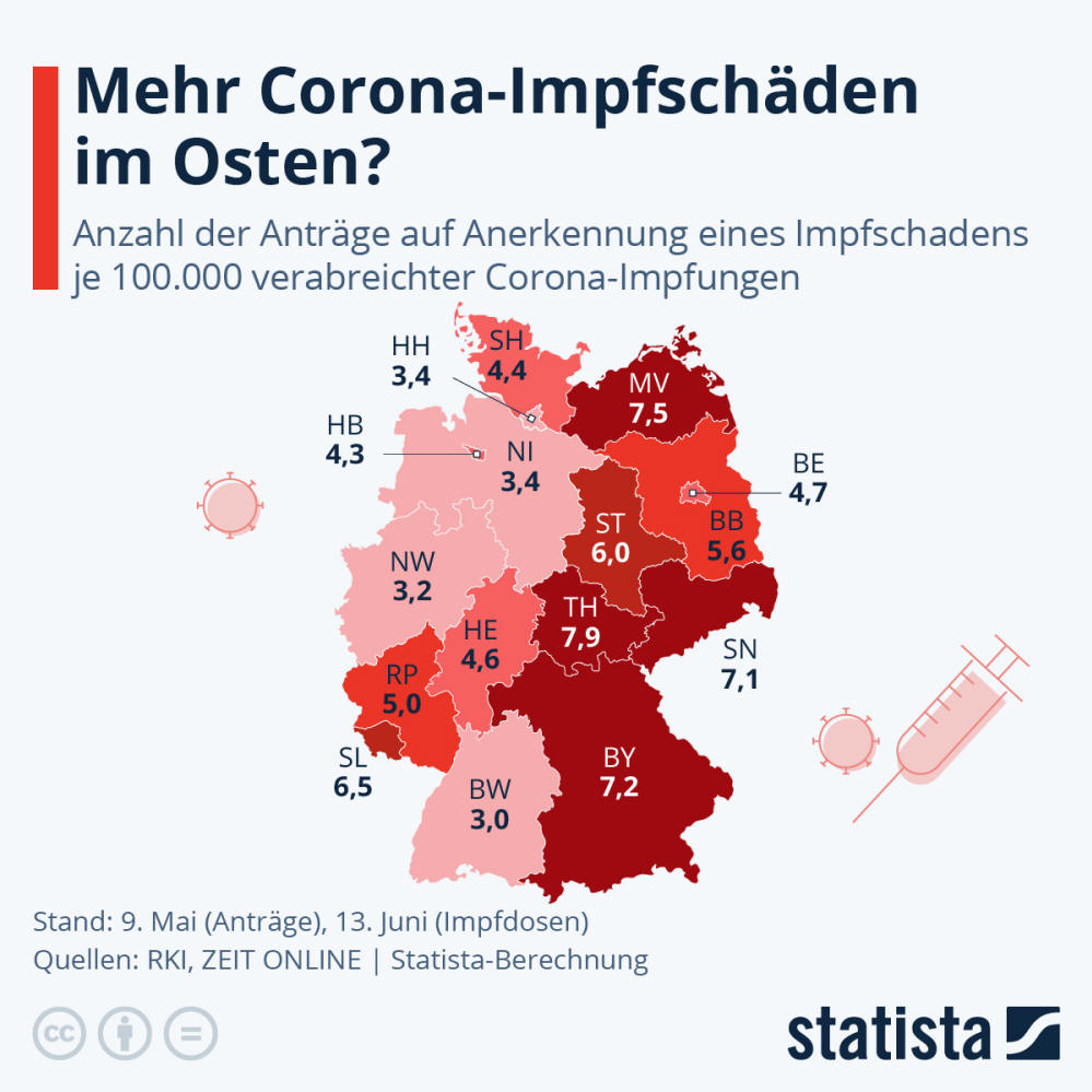 Infografik: Mehr Corona-Impfschäden im Osten? | Statista